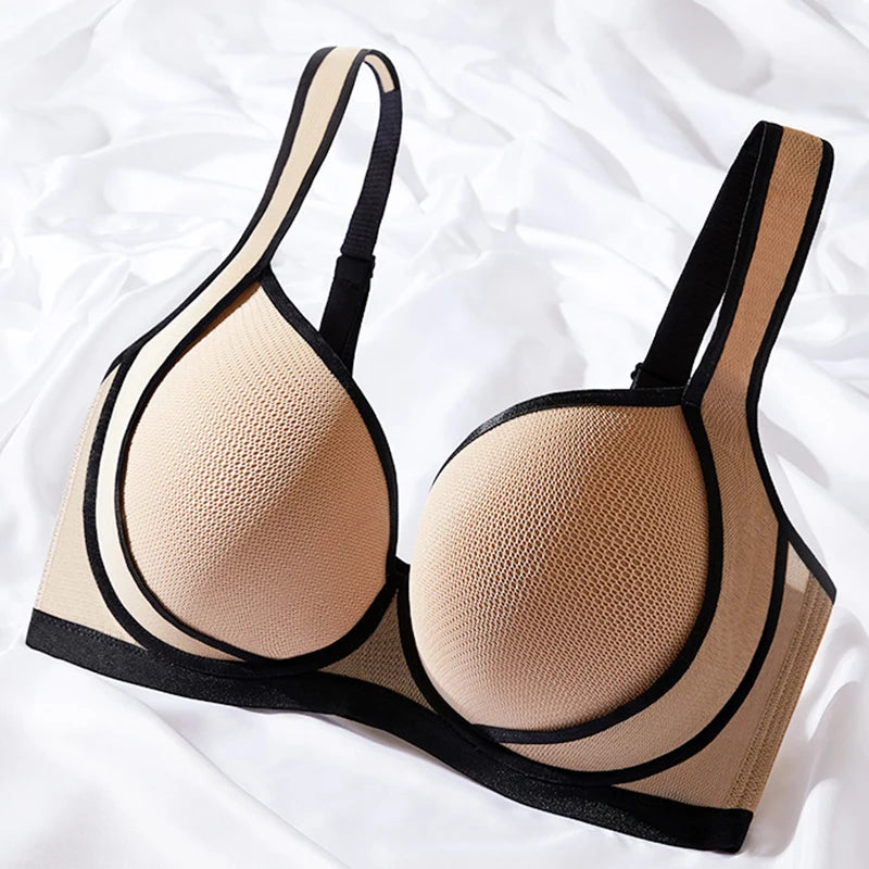Mesh Push Up Bra for Women Full Cup Suppotive Underwire Female Wide Shoulder Straps Lingerie 32 34 36 38 40 42 C D E F G H I