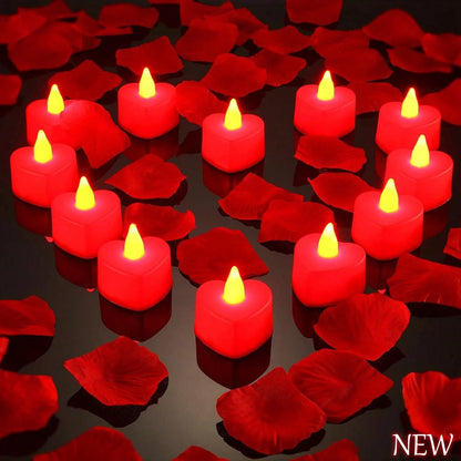 24pcs Heart Shape LED Flameless Tealight Candles Decorations For Romantic Night Valentine's Day Wedding Anniversary Or Table D