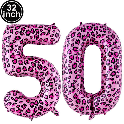 32 Inch Pink Leopard Print Number Foil Balloon 0‑9 Digit Balloon Wild Animal Helium Balloon for Birthday Anniversary Party Decor