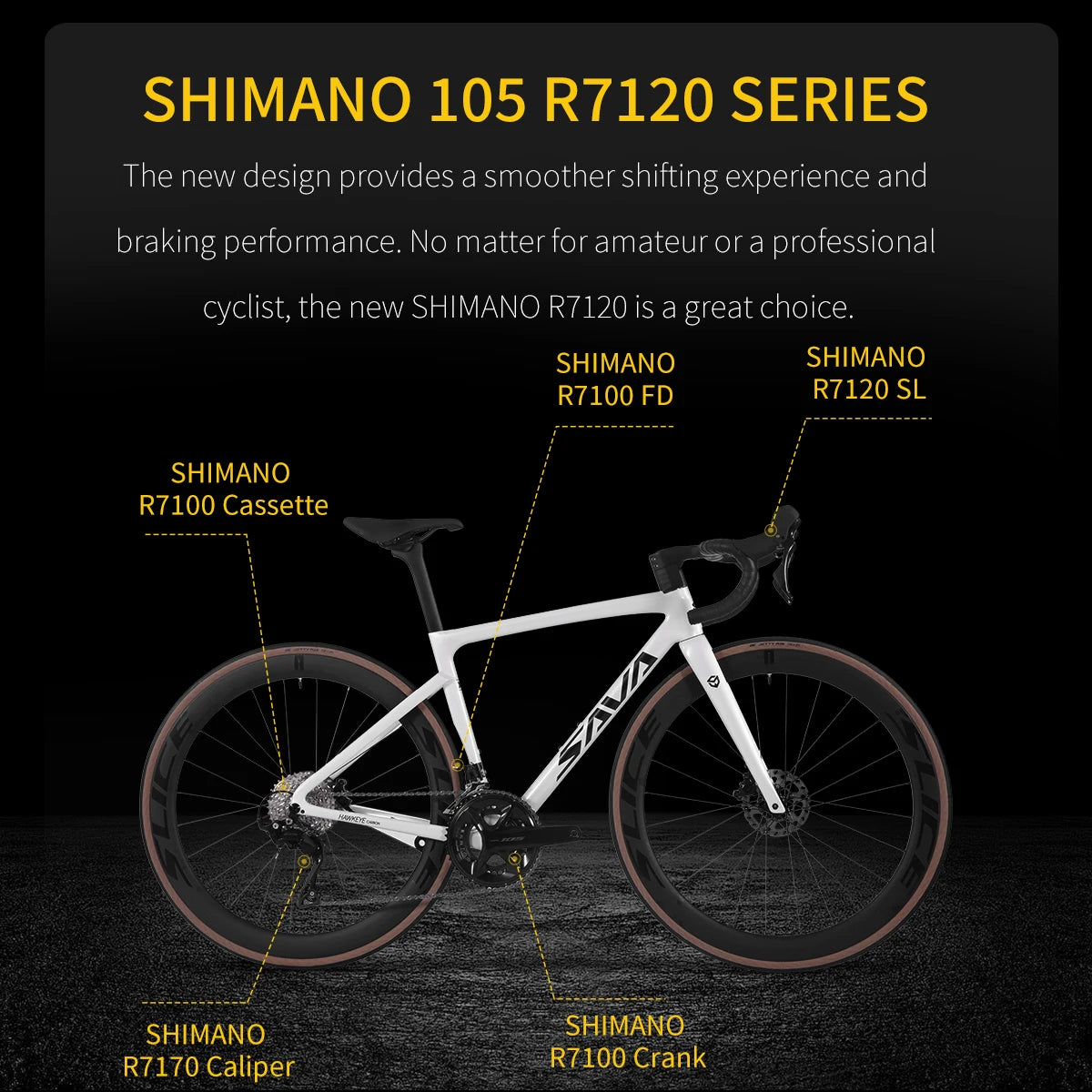 SAVA F20 Full Carbon Fiber Road Bike Hot Sale Bike Racing Bike 24 Speed Adult Road Bike 8.3kg with SHIMAN0 105 R7120 Kit