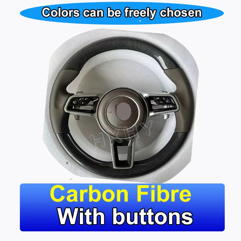New Upgrade Alcantara Leather Steering Wheel For Porsche Macan Panamera Cayenne 718 911 Custom Genuine Carbon Fiber LED Interior