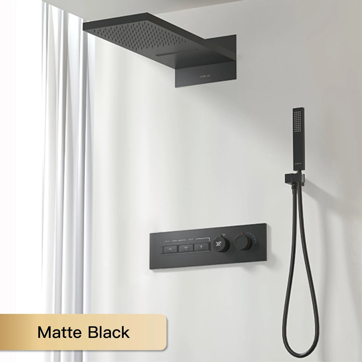Luxury intelligent digital display brass shower system Black wall mounted design Dual control of cold & hot Hidden bathroom Tap