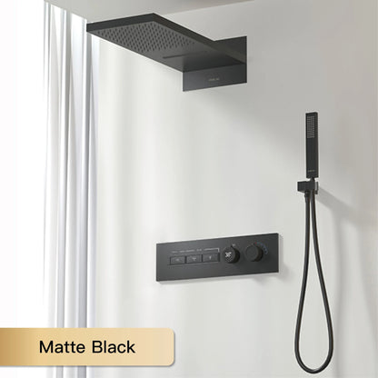 Luxury intelligent digital display brass shower system Black wall mounted design Dual control of cold & hot Hidden bathroom Tap