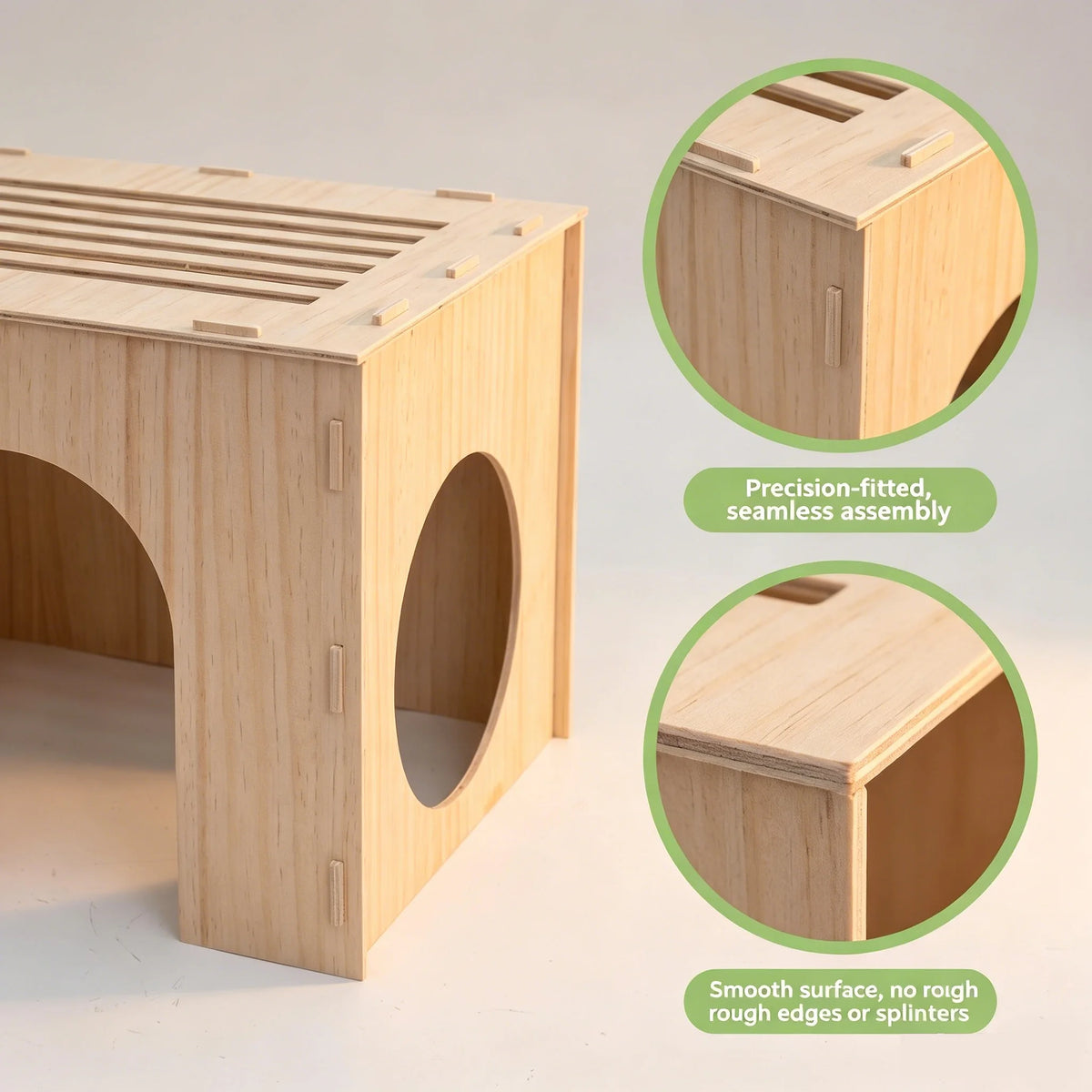 Easy-To-Install Wooden Rabbit House, Glue-Free Assembly, Double Entrance and Exit, Breathable Small Pet Nest, Sturdy Indoor Shelter, Suitable for Rabbits, Guinea Pigs, and Hedgehogs