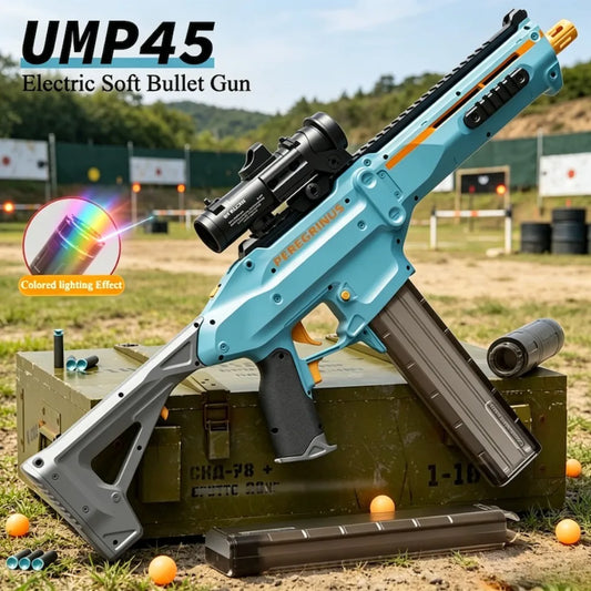 UMP45 Soft Bullet Electric Toy Gun Continuous Firing Assault Rifle Submachine Gun Model for Outdoor Shooting Game Christmas Gift