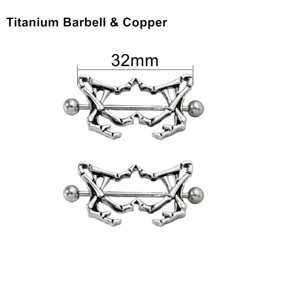 2Pcs 14G 16G Titanium Nipple Barbell For Women Men Gothic Punk Skull Alien Vampire Teeth Nipple Rings Body Meme Piercing Jewelry