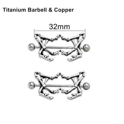 2Pcs 14G 16G Titanium Nipple Barbell For Women Men Gothic Punk Skull Alien Vampire Teeth Nipple Rings Body Meme Piercing Jewelry