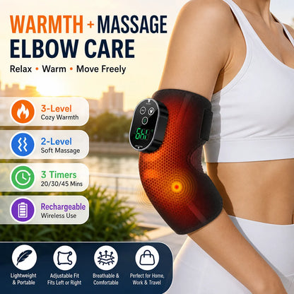 Cordless Electric Heated Massage Elbow Brace 5 Levels Hot Compress Elbow Vibration Massager for Tennis Sport Arm Muscle Joint