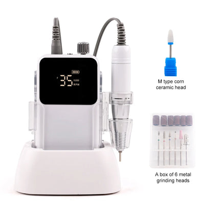 SIMINAIL Rectangle Nail Drill Rechargeable Desktop Base 35000RPM Manicure Electric Machine Nail File Pedicure Cordless Drilling