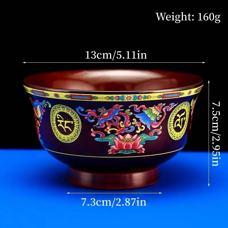 Tibetan-Style Solid Wood Dark-Colored Tsampa Bowl,Auspicious Wooden Butter Tea Bowls,Handicraft Holy Water Bowl Buddhist Item
