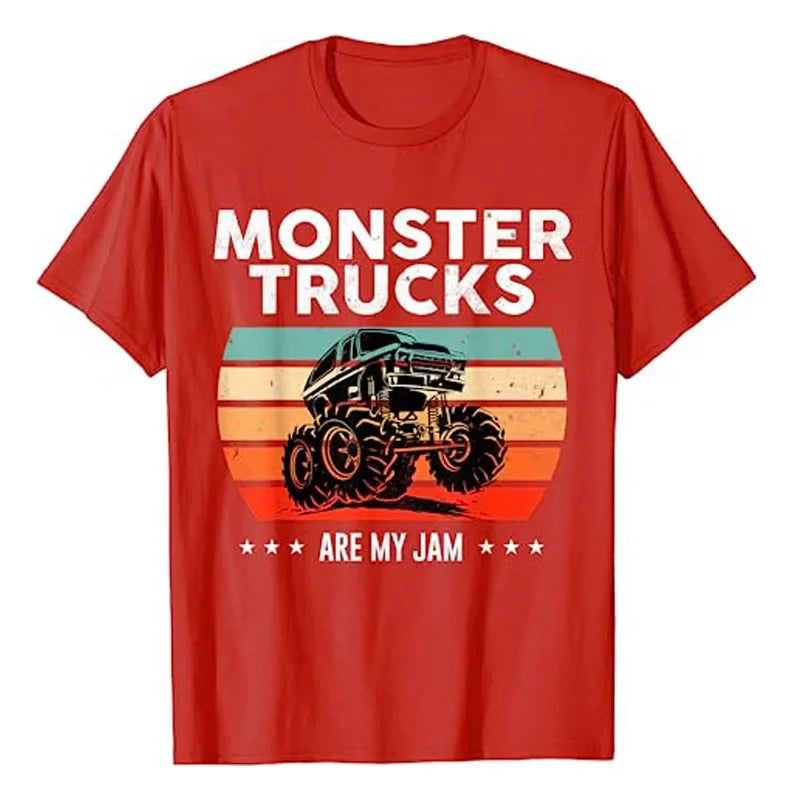 Monster Truck Are My Jam Vintage Tees Retro Sunset Cool Engines T-Shirt Monster Truck Car for Birthday Boy Sons Gifts Cute Tops