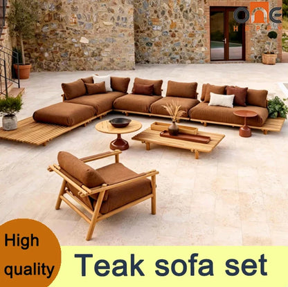 Weather Luxury Teak Frame PE Rattan Waterproof Sofa Set Outdoor Furniture Perfect For Garden Patio Poolside Beach Hotel
