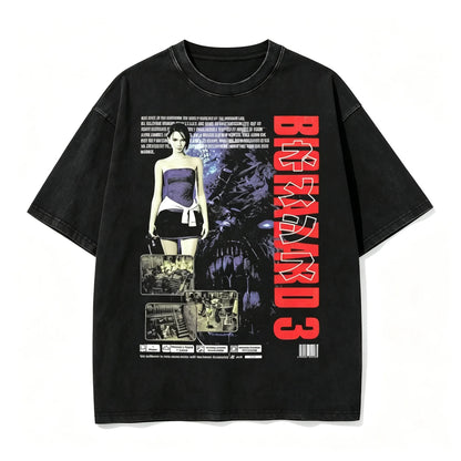Resident Evil Village Women Dimirescu Retro Manga Poster Unisex T-shirt Black Cotton Short Sleeved T-shirt Gaming Enthusiast Top