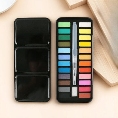 12/18/24 Colors Solid Watercolor Paint Set Portable Metal Box with Brush for Kids and Artists Art Supplies