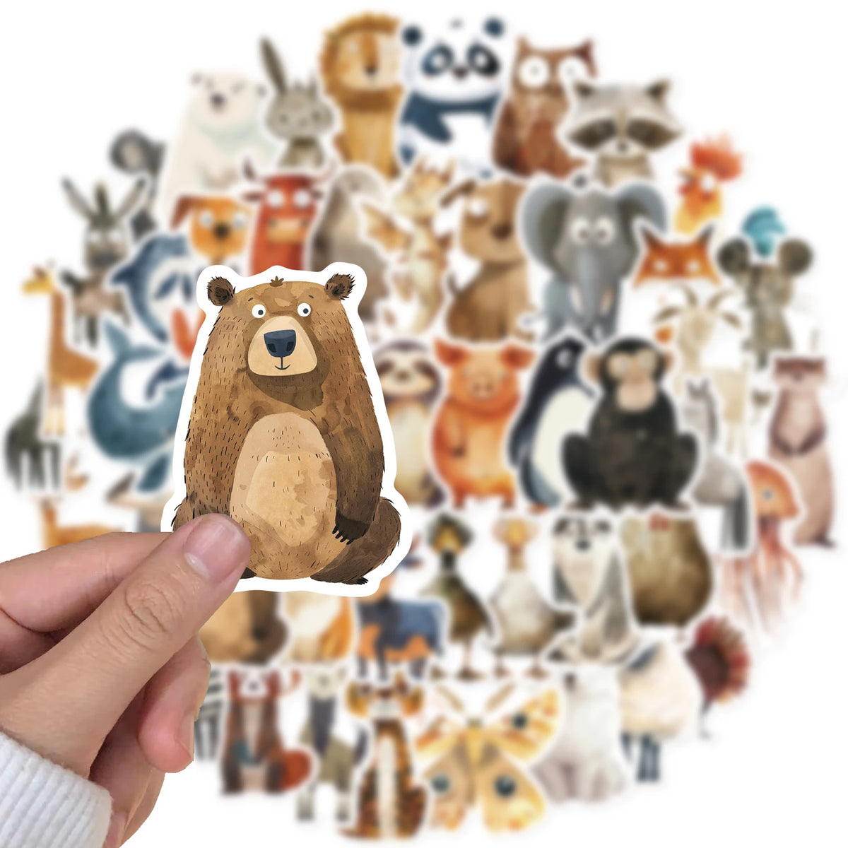 50PCS Cute Strange Watercolor Animals Cartoon Stickers DIY Laptop Phone Luggage Cup Waterproof Graffiti Bicycle Car Decals