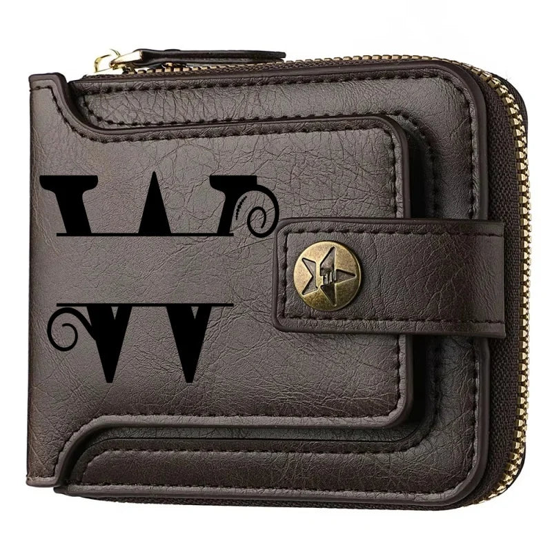 Personalized  PU Leather Chain Short Wallet For Man, Engraved Name&Text Bifold Stylish Brown Wallet For Man Valentines Birthday