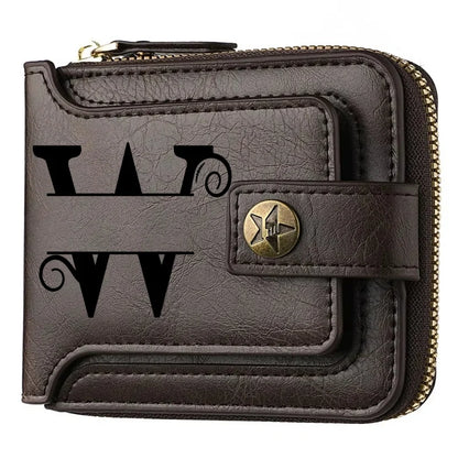 Personalized  PU Leather Chain Short Wallet For Man, Engraved Name&Text Bifold Stylish Brown Wallet For Man Valentines Birthday