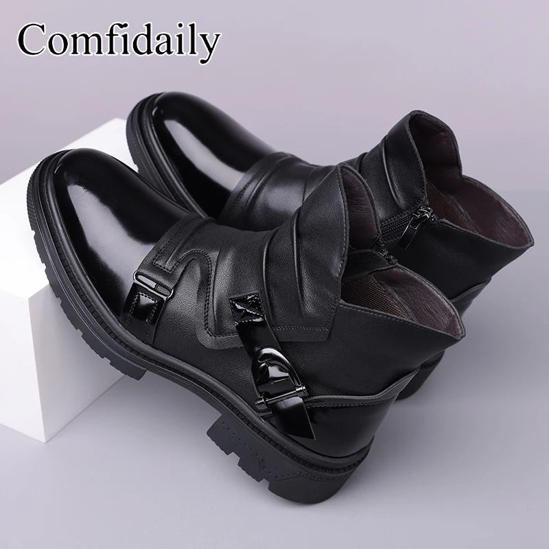 Fashionable  casual personalized motorcycle men boots with retro V-mouth side zipper outdoor oversized (39-48) riding boots
