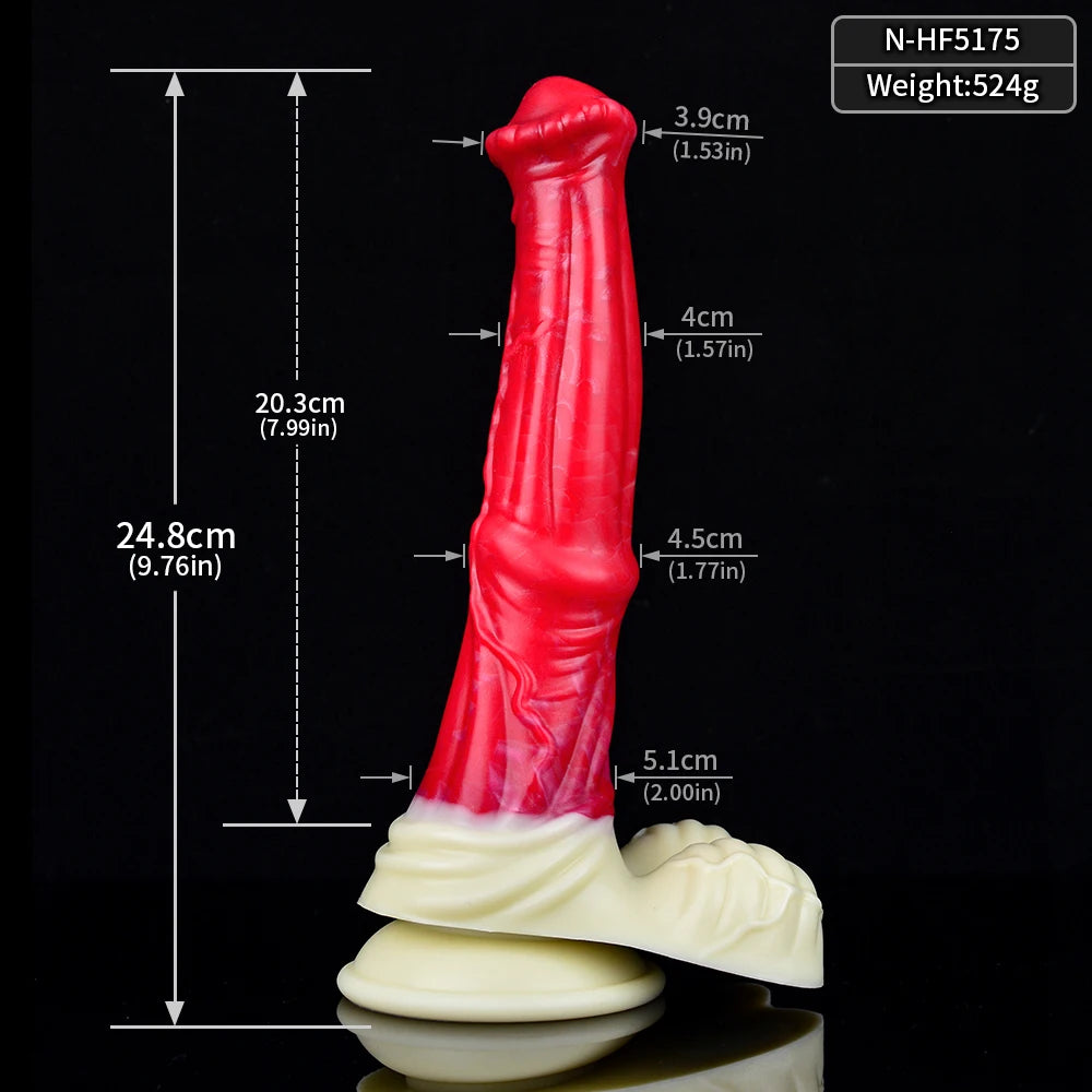 FAAK Colorful Silicone Ribbed Fantasy Horse Knot Dildo with Suction Cup Anal Sex Toys Soft Girthy Huge Fake Penis for Women