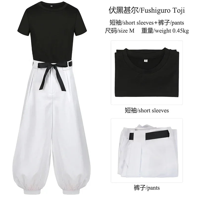 New Jujutsu JJK Manga Anime Fushiguro Toji Satoru Gojo Cosplay Costume Wig T-shirt Pants Rose Net Halloween Christmas