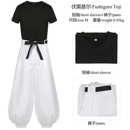 New Jujutsu JJK Manga Anime Fushiguro Toji Satoru Gojo Cosplay Costume Wig T-shirt Pants Rose Net Halloween Christmas