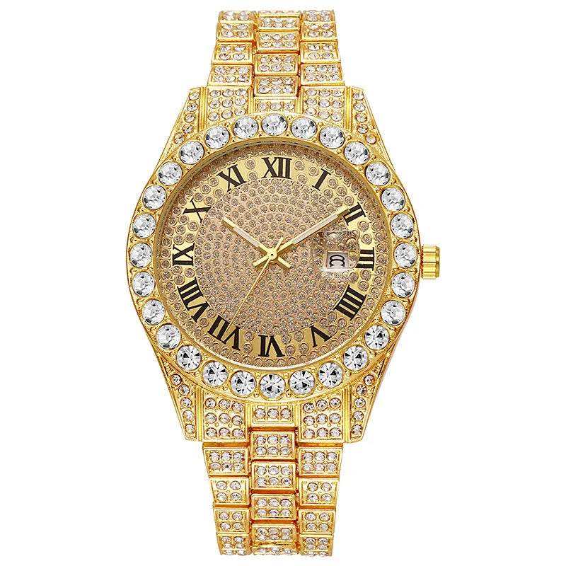 Hot Sale Diamond Watch for Men Luxury Iced Out Watches Calendar Quartz Wristwatches Male Clock Relogio Masculino Drop Shipping
