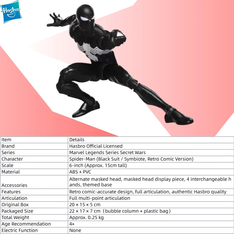 【IN STOCK】Hasbro Marvel Legends Series Secret Wars Spider-Man (Black Suit) Action Figure Collection Model Boys Toys Gifts
