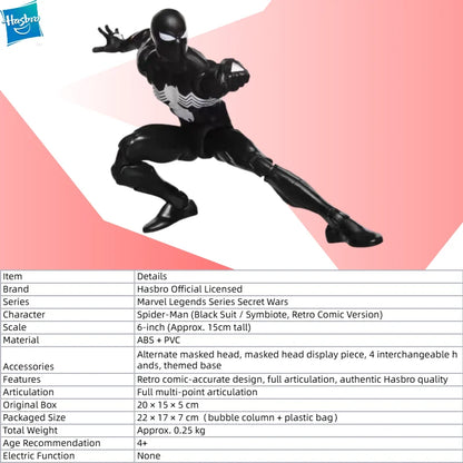 【IN STOCK】Hasbro Marvel Legends Series Secret Wars Spider-Man (Black Suit) Action Figure Collection Model Boys Toys Gifts