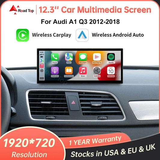 RoadTop 12.3'' Linux Screen Wireless CarPlay Car Multimedia Display For Audi A1 Q3 2012-2018 with Android Auto Airplay Autolink