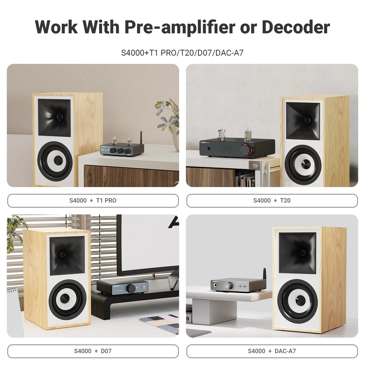 AIYIMA S4000 Studio Monitor Speaker 40WX2 Bluetooth 5.0 Balanced RCA/XLR Input Subwoofer Output Wood Active Bookshelf Speakers
