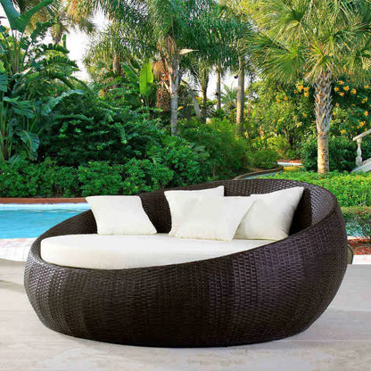 HYS outdoor rattan large round bed garden courtyard balcony bed recliner leisure creative lazy rattan chair sofa bed furniture
