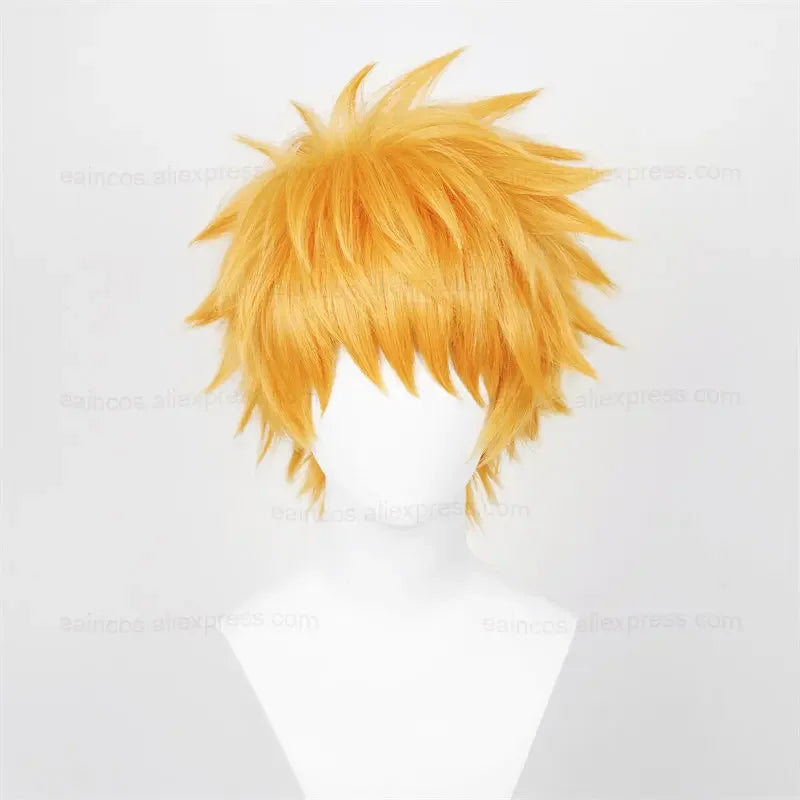 Anime Kurosaki Ichigo Cosplay Wig 30cm Orange Short Hair Heat Resistant Synthetic Wigs Halloween Party