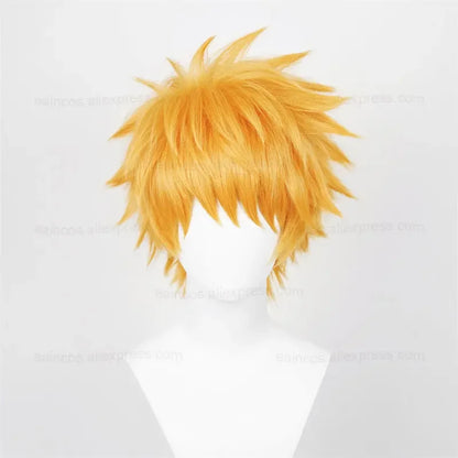 Anime Kurosaki Ichigo Cosplay Wig 30cm Orange Short Hair Heat Resistant Synthetic Wigs Halloween Party