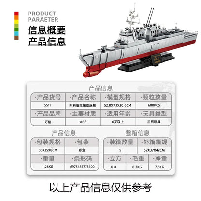 600pcs Arleigh Burke-class destroyer aircraft carrier naval military ship submarine model building blocks toy for boys WG5510