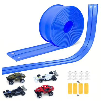 Parent Child Interactive Racing Car Flexible Track Roll Up Double Track Suction Cup Screen Free Educational Kids Gift