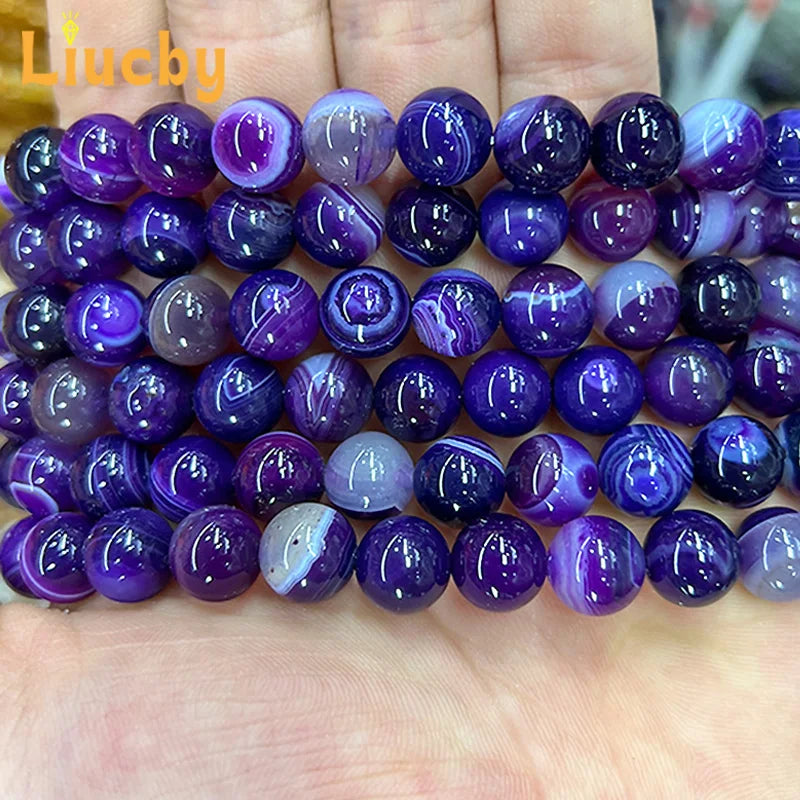 Natural Stone Purple Line Agate Beads for Jewelry Making DIY Women's Earrings Accessories 15' Wholesale 4/6/8/10/12/14mm