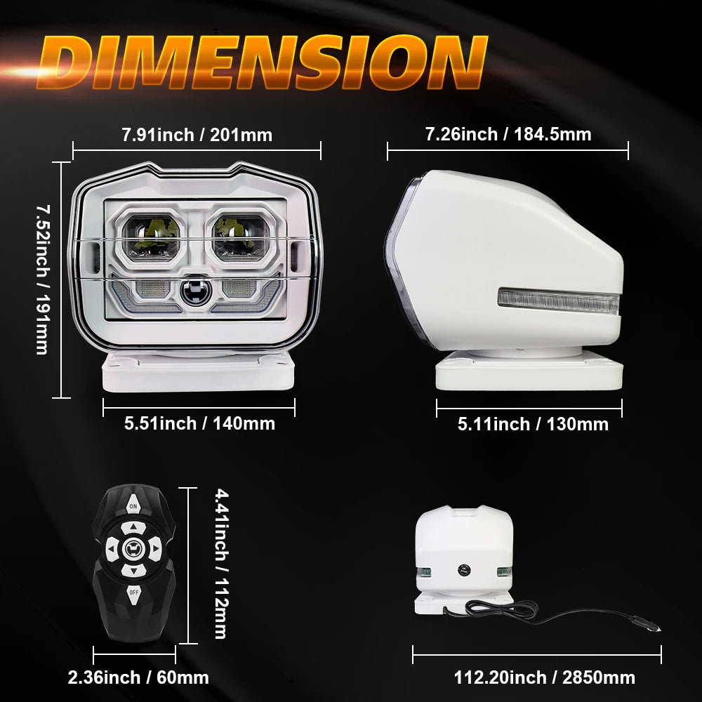 POVTOR High Brightness Rotate Remote Control Search Light with DRL For Fishing Marine Boat Off-Road SUV