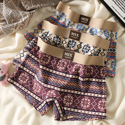 3PCS/Pack Hygroscopic Breathable Women's Panties 100% Cotton Vintage Print Cozy Soft Lingerie High Elastic Waist Safety Shorts