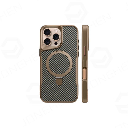 Luxury For Magsafe Shockproof Frame Armor Case For iPhone 13 15 12 14 16 17 18 Pro Max Metal Bracket Carbon Fiber Pattern Cover