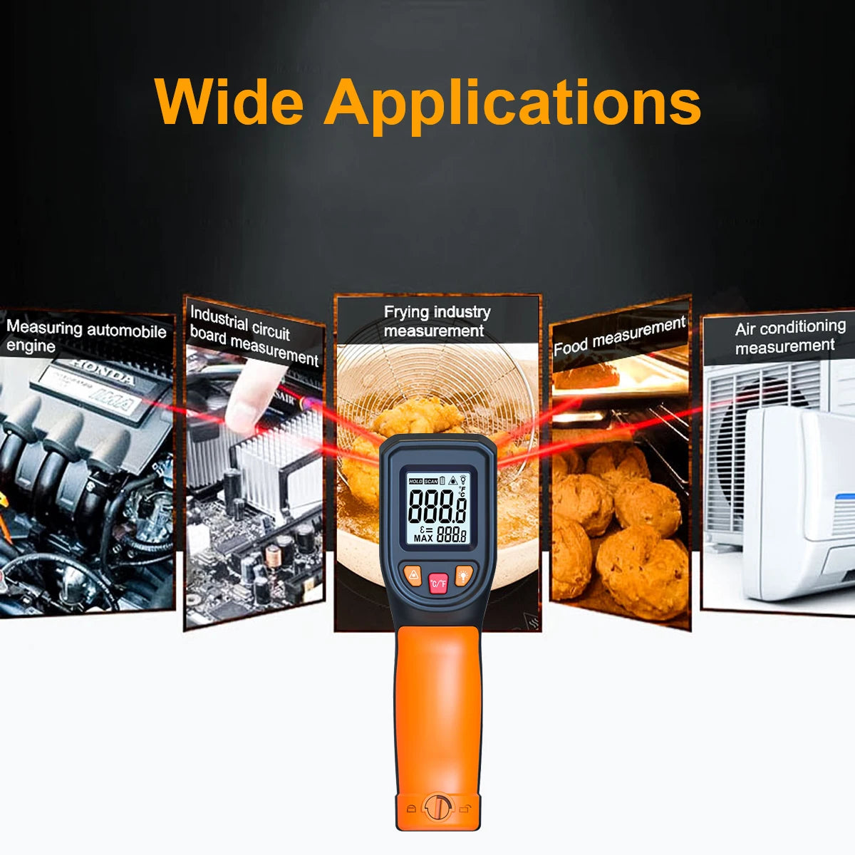 Digital Infrared Thermometer Sensor Handheld Non-contact IR LCD Backlit Display Laser Temperature Gun 600 °C for Household