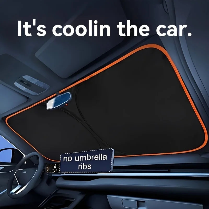 Car Front Windshield Sunshade，Convenient Storage Design，No-Drill Car Sunshade Canopy，Fully Seamless Edge-to-Edge Fit，Equipped Wi
