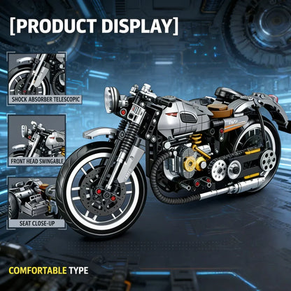 Mechanical Retro Trike Motorcycle Building Blocks Set, 3-Wheel Motorbike Model Kit with Realistic Engine & Chain Drive, Collecti
