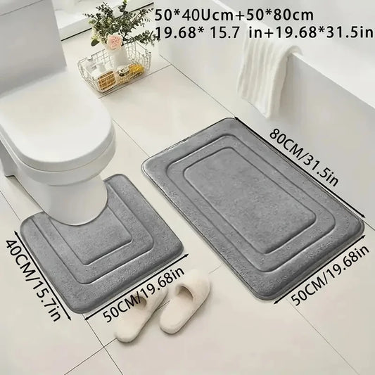 2-Piece Coral Fleece Bathroom Mat Set – Comfortable Standing Mat, U-Shaped Toilet Mat. Bathroom Anti-Slip Mat. Thickened Version. Quick-Drying. Comfortable Standing Mat. Super Absorbent Non-Slip Bathtub Mat. Gift Cushion.