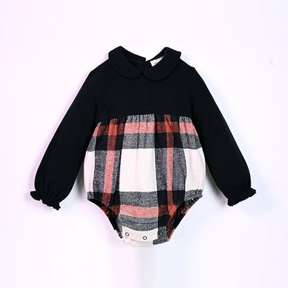 Ali-Plus Family Clothes Set Black Cotton Mousse Cashme Plaid Girl Dress Vest Shirt Black Mock Neck Top Plaid for Autumn Children