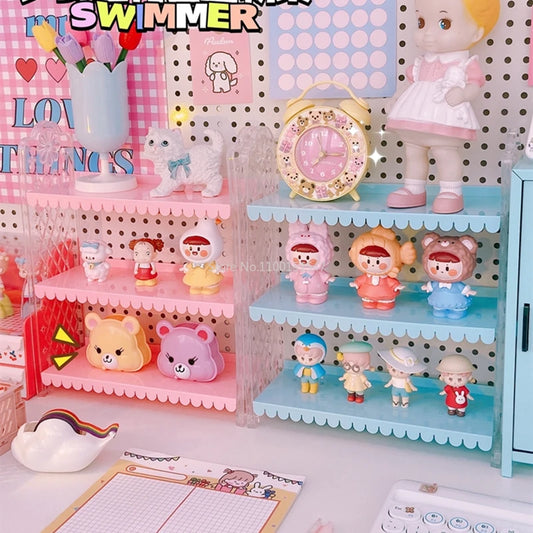 Fresh lace 3-layer shelf pink girl desktop doll rack cosmetics student dormitory storage display rack cabinet organizer shelf