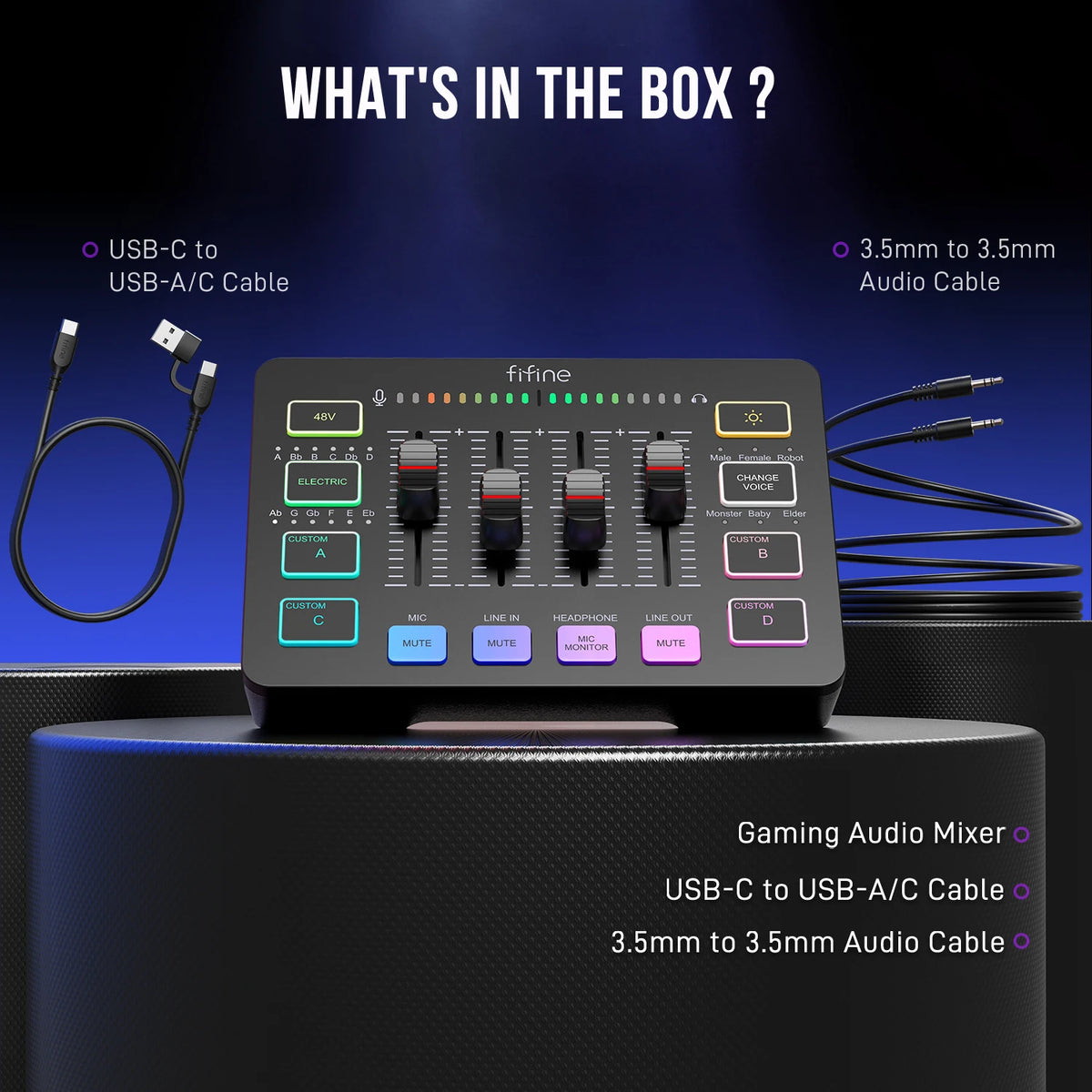 FIFINE USB Gaming Mixer With XLR Microphone Interface,48V Phantom Power,RGB, Sound Card for Podcasting Streaming AmpliGame SC3