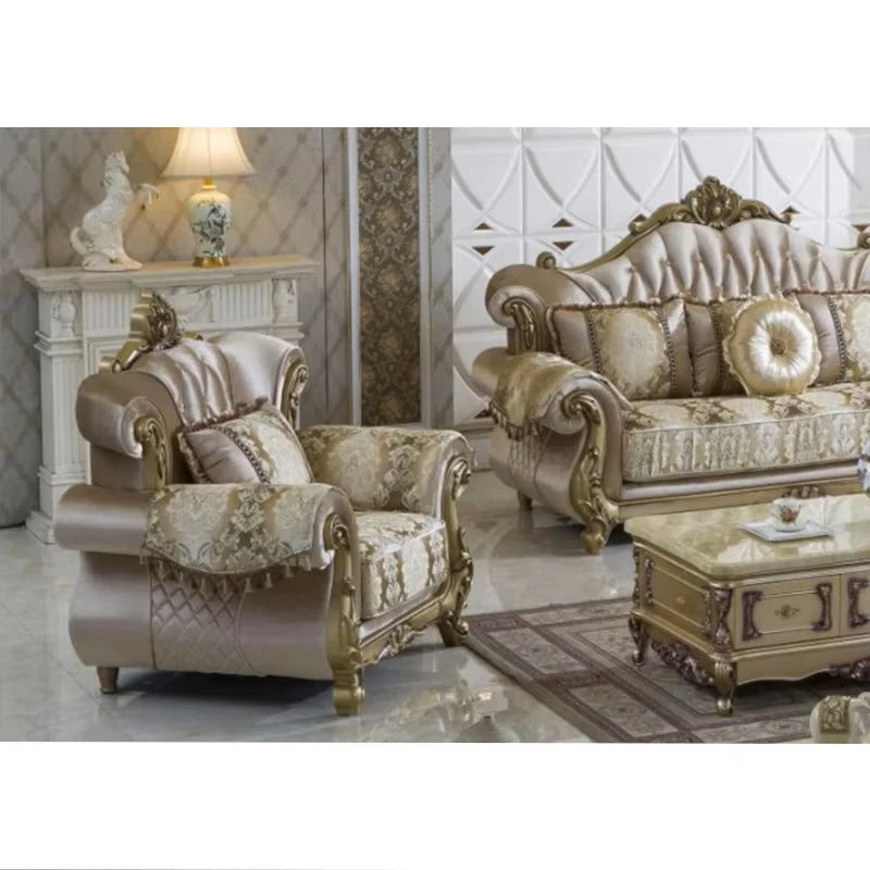 &European Luxury 1 2 3 Seater Fabric Couches Sofa Set Villa Home Furniture Classic Royal Solid Wood Sectional Living Room Sofas