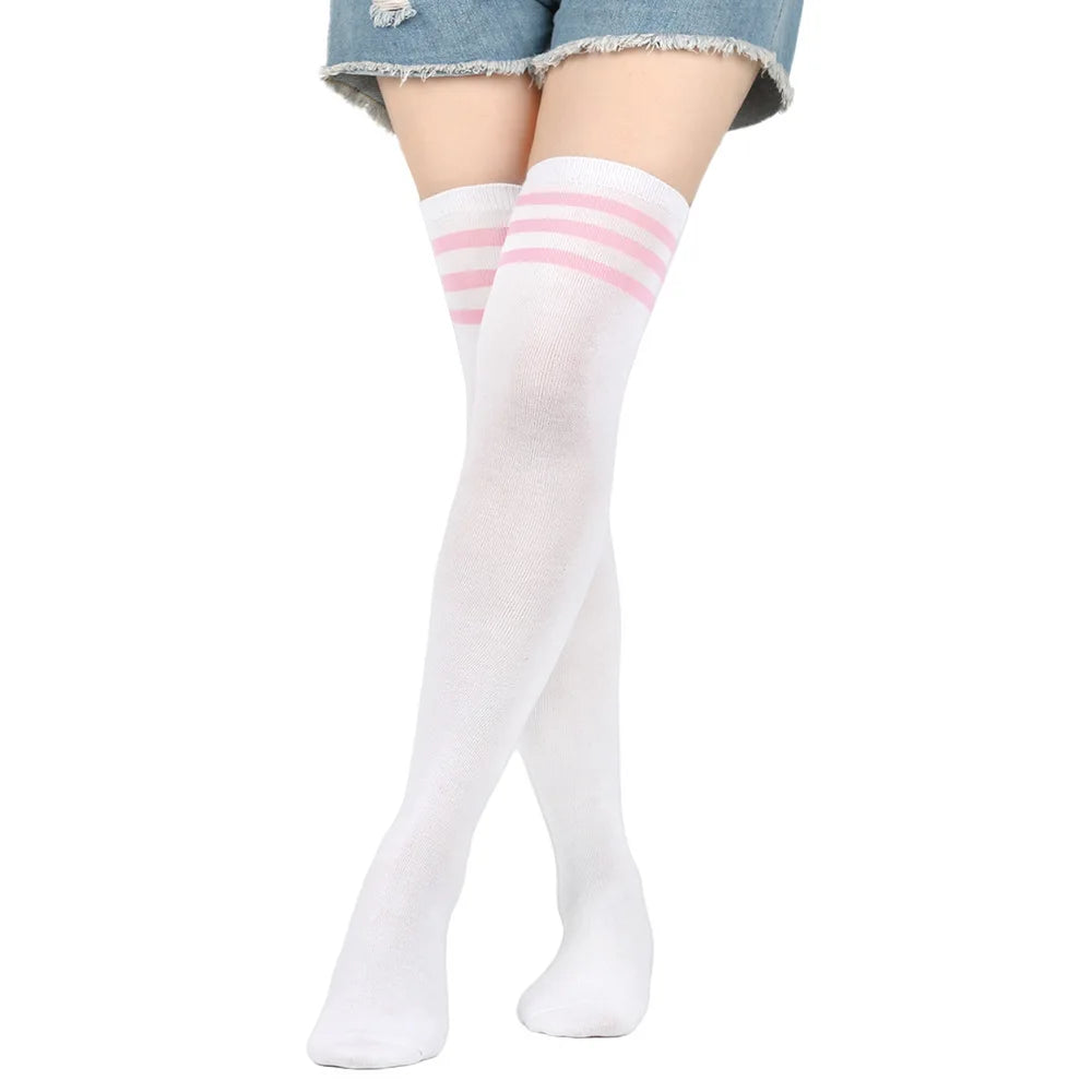 Women Jk Stockings Halloween Party Cosplay Socks Over Knee Thigh Socks Warm Stocking Women Boot Sock Triple Stripe Long Socks