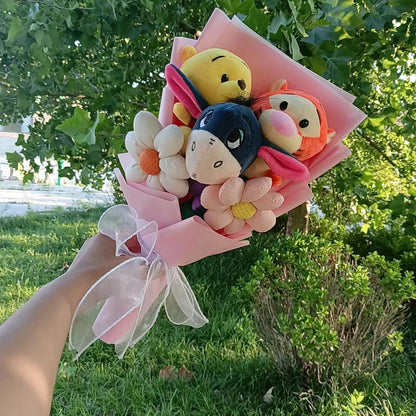 Cartoon Winnie the Pooh Pig Plush Bouquet Handmade Flower Bouquet Plush Doll Wedding Graduation Valentine Christmas Birthday Gif