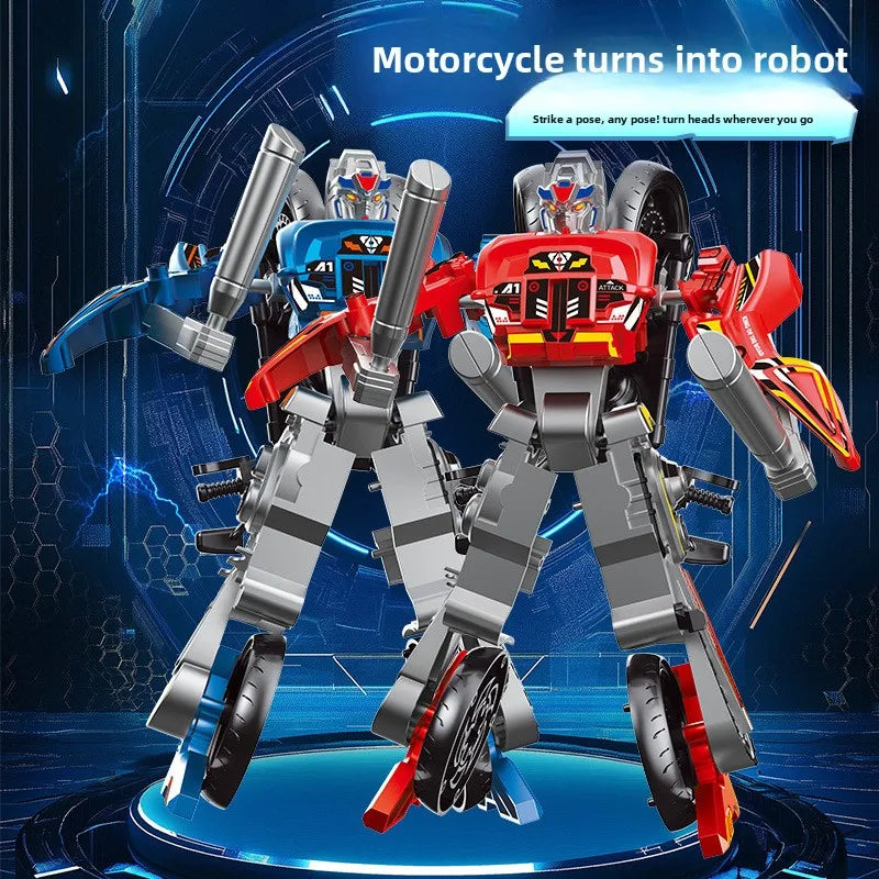 Deformed Motorcycle Robot Model Toy Educational DIY Bimorph Transformation Robot Gift